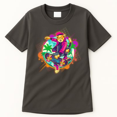 Funny Cool Retro 80s Skatebording Cat Tall T-Shirt