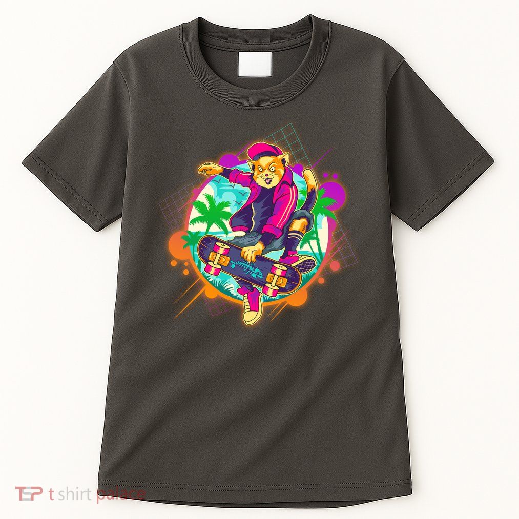 Funny Cool Retro 80s Skatebording Cat Tall T-Shirt