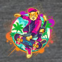 Funny Cool Retro 80s Skatebording Cat Button