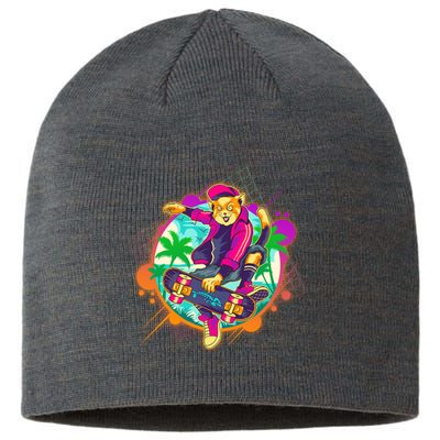 Funny Cool Retro 80s Skatebording Cat Sustainable Beanie