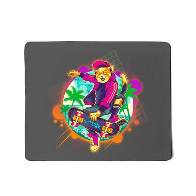 Funny Cool Retro 80s Skatebording Cat Mousepad