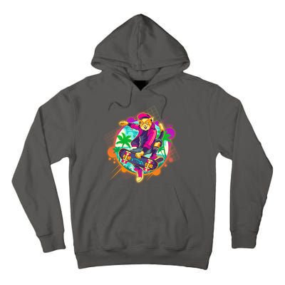 Funny Cool Retro 80s Skatebording Cat Tall Hoodie