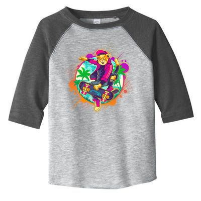 Funny Cool Retro 80s Skatebording Cat Toddler Fine Jersey T-Shirt