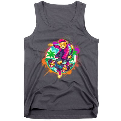 Funny Cool Retro 80s Skatebording Cat Tank Top