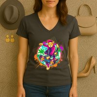 Funny Cool Retro 80s Skatebording Cat Women's V-Neck T-Shirt