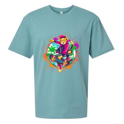 Funny Cool Retro 80s Skatebording Cat Sueded Cloud Jersey T-Shirt