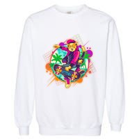 Funny Cool Retro 80s Skatebording Cat Garment-Dyed Sweatshirt