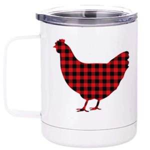 Funny Chicken Red Plaid Christmas Pajama Silhouette Buffalo 12 oz Stainless Steel Tumbler Cup