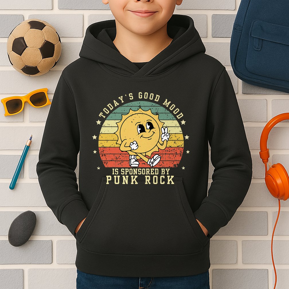 Funny Cute Retro Vintage Punk Rock TodayS Good Mood Sponsor Kids Hoodie
