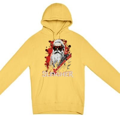 Funny Christmas Rocker Band Santa Playing Guitar Sleigher Cool Gift Premium Pullover Hoodie