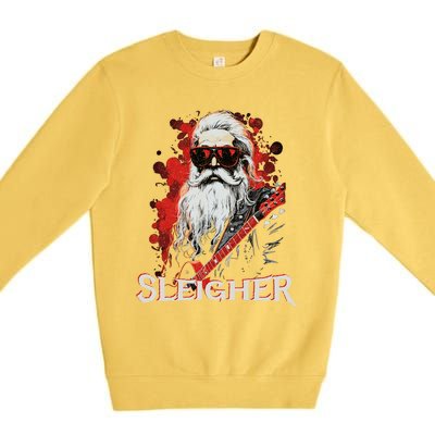 Funny Christmas Rocker Band Santa Playing Guitar Sleigher Cool Gift Premium Crewneck Sweatshirt