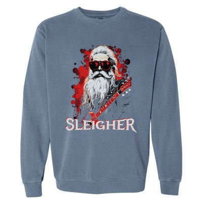 Funny Christmas Rocker Band Santa Playing Guitar Sleigher Cool Gift Garment-Dyed Sweatshirt