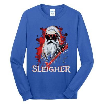 Funny Christmas Rocker Band Santa Playing Guitar Sleigher Cool Gift Tall Long Sleeve T-Shirt