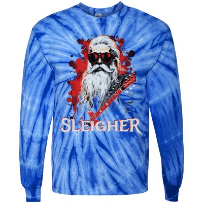 Funny Christmas Rocker Band Santa Playing Guitar Sleigher Cool Gift Tie-Dye Long Sleeve Shirt