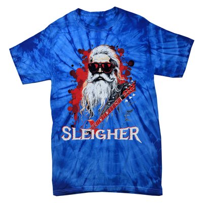 Funny Christmas Rocker Band Santa Playing Guitar Sleigher Cool Gift Tie-Dye T-Shirt