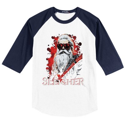 Funny Christmas Rocker Band Santa Playing Guitar Sleigher Cool Gift Baseball Sleeve Shirt