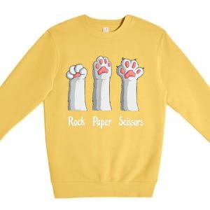 Funny Cat Rock Paper Scissors Hand Game Cute Paw Kitten Premium Crewneck Sweatshirt