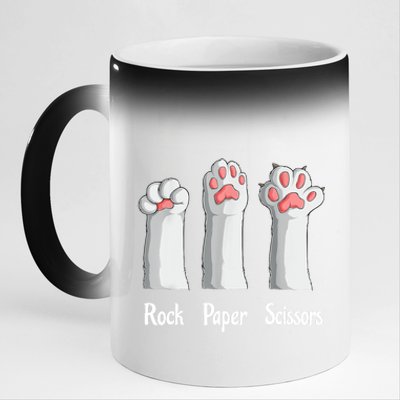 Funny Cat Rock Paper Scissors Hand Game Cute Paw Kitten 11oz Black Color Changing Mug