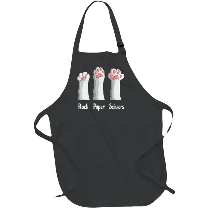 Funny Cat Rock Paper Scissors Hand Game Cute Paw Kitten Full-Length Apron With Pockets