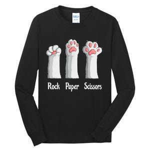 Funny Cat Rock Paper Scissors Hand Game Cute Paw Kitten Tall Long Sleeve T-Shirt