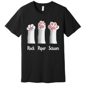 Funny Cat Rock Paper Scissors Hand Game Cute Paw Kitten Premium T-Shirt