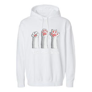 Funny Cat Rock Paper Scissors Hand Game Cute Paw Kitten Garment-Dyed Fleece Hoodie