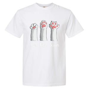 Funny Cat Rock Paper Scissors Hand Game Cute Paw Kitten Garment-Dyed Heavyweight T-Shirt