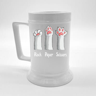 Funny Cat Rock Paper Scissors Hand Game Cute Paw Kitten Beer Stein