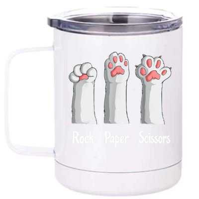 Funny Cat Rock Paper Scissors Hand Game Cute Paw Kitten 12 oz Stainless Steel Tumbler Cup