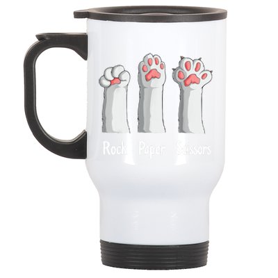 Funny Cat Rock Paper Scissors Hand Game Cute Paw Kitten Stainless Steel Travel Mug