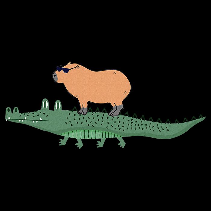 Funny Capybara Riding On A Crocodile Stripe Pom Pom Beanie