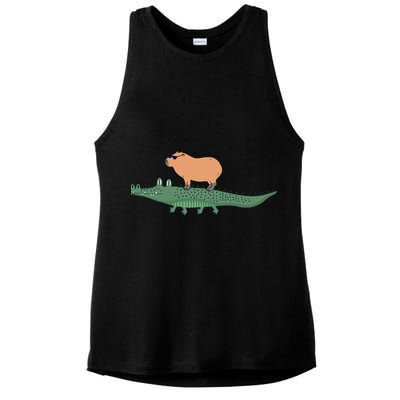 Funny Capybara Riding On A Crocodile Ladies PosiCharge Tri-Blend Wicking Tank