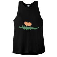 Funny Capybara Riding On A Crocodile Ladies PosiCharge Tri-Blend Wicking Tank
