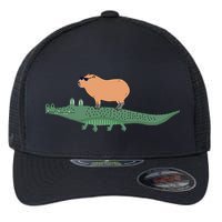 Funny Capybara Riding On A Crocodile Flexfit Unipanel Trucker Cap