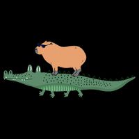 Funny Capybara Riding On A Crocodile Flexfit Unipanel Trucker Cap