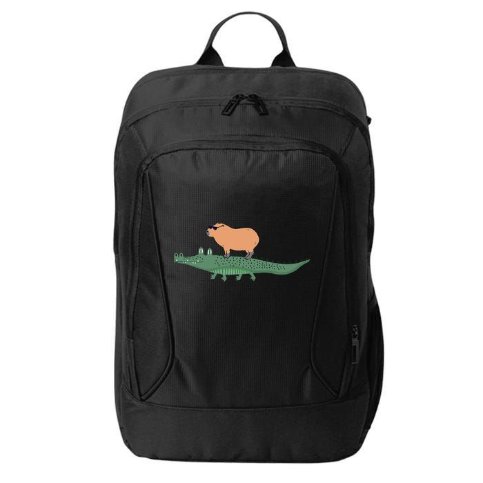 Funny Capybara Riding On A Crocodile City Backpack
