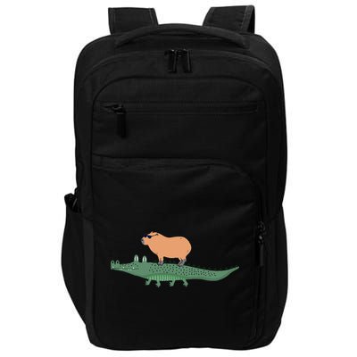 Funny Capybara Riding On A Crocodile Impact Tech Backpack