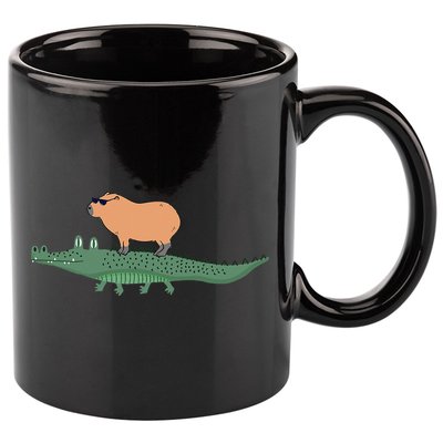 Funny Capybara Riding On A Crocodile 11oz C Handle Ceramic Mug