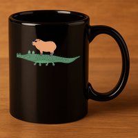 Funny Capybara Riding On A Crocodile 11oz C Handle Ceramic Mug