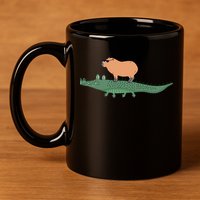 Funny Capybara Riding On A Crocodile 11oz C Handle Ceramic Mug