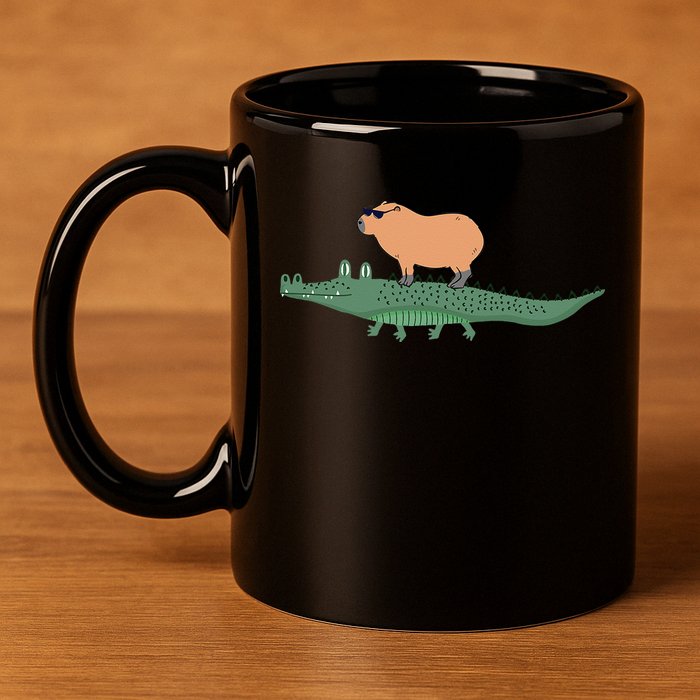 Funny Capybara Riding On A Crocodile 11oz C Handle Ceramic Mug