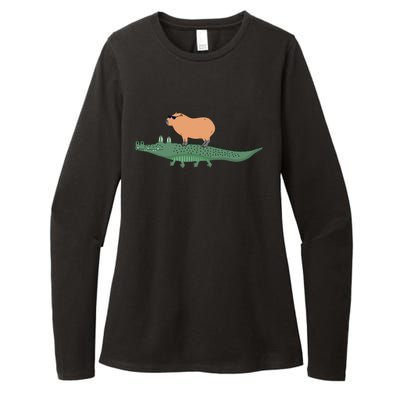 Funny Capybara Riding On A Crocodile Womens CVC Long Sleeve Shirt