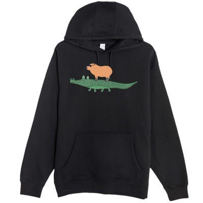 Funny Capybara Riding On A Crocodile Premium Pullover Hoodie