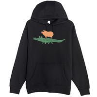 Funny Capybara Riding On A Crocodile Premium Pullover Hoodie