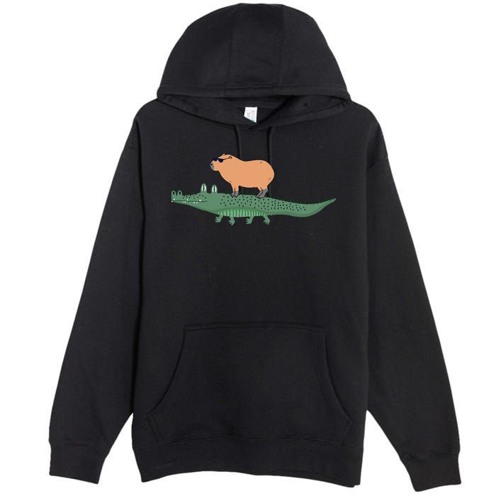 Funny Capybara Riding On A Crocodile Premium Pullover Hoodie