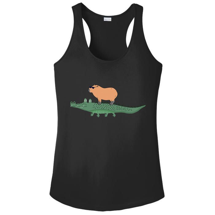 Funny Capybara Riding On A Crocodile Ladies PosiCharge Competitor Racerback Tank