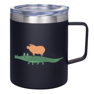 Funny Capybara Riding On A Crocodile 12oz Stainless Steel Coffee Mug