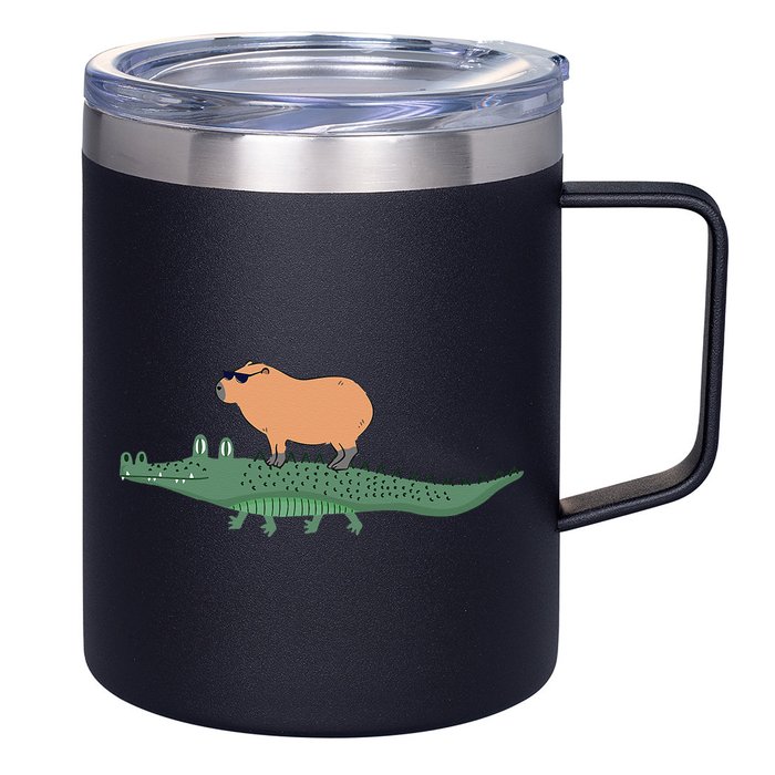 Funny Capybara Riding On A Crocodile 12oz Stainless Steel Coffee Mug
