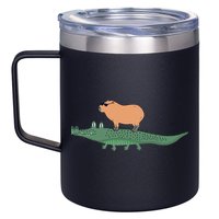 Funny Capybara Riding On A Crocodile 12oz Stainless Steel Coffee Mug