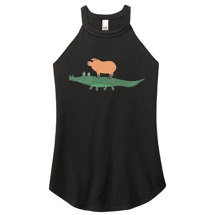 Funny Capybara Riding On A Crocodile Women's Perfect Tri Rocker Tank